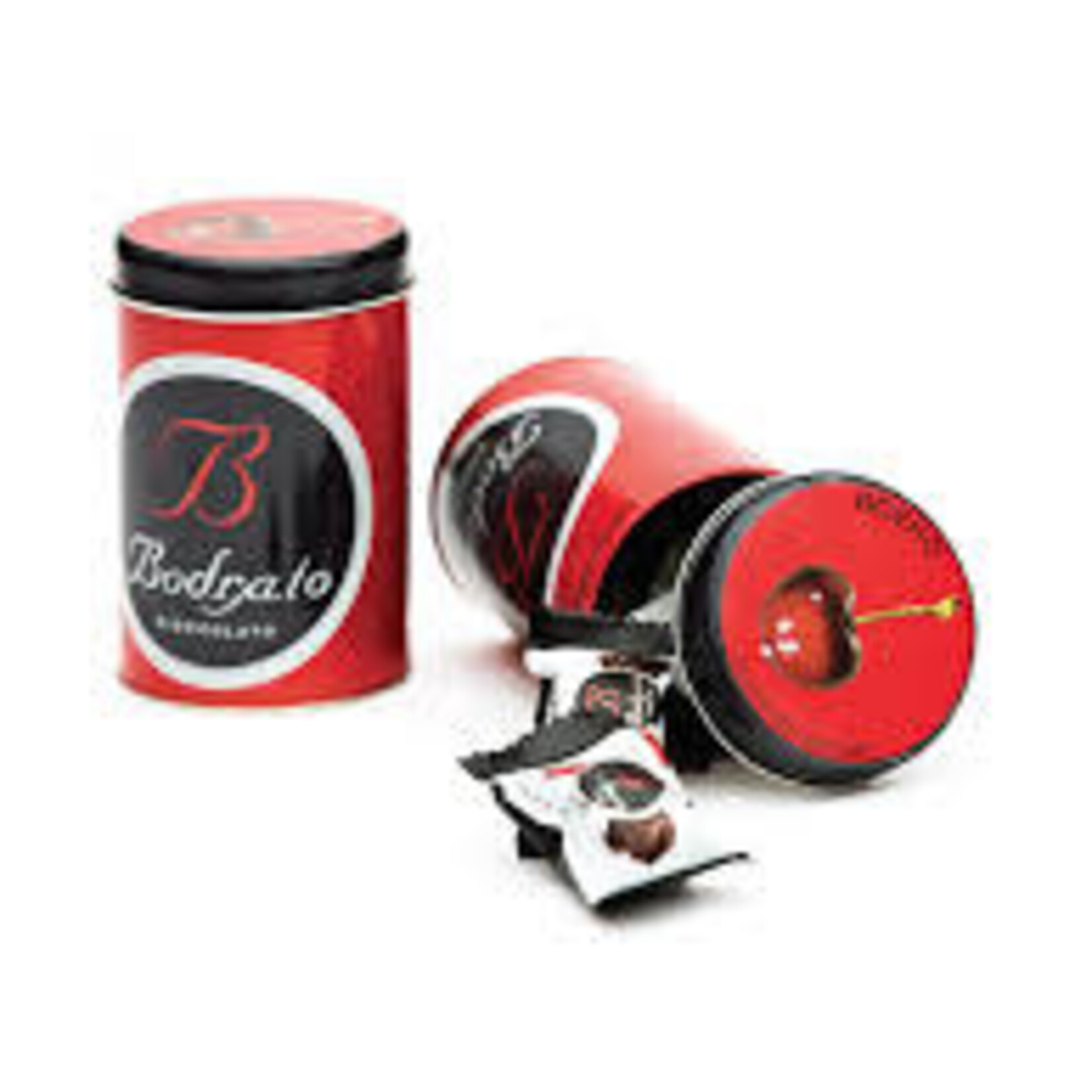 Great Ciao "BODRATO" Dark Chocolate (70%) Grappa Dipped Pitted Boeri Cherries, in tin