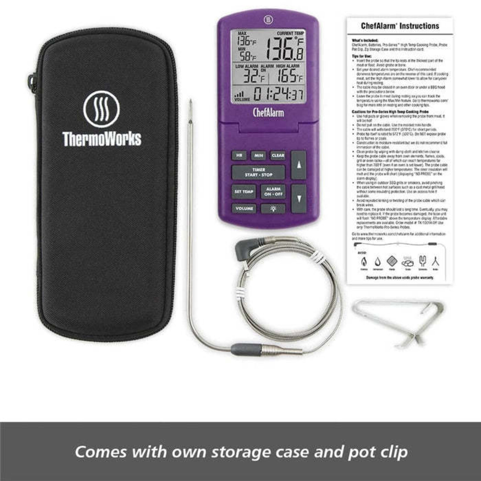 ChefAlarm w/ Pro-Series High Temp Cooking Probe and Case, Purple