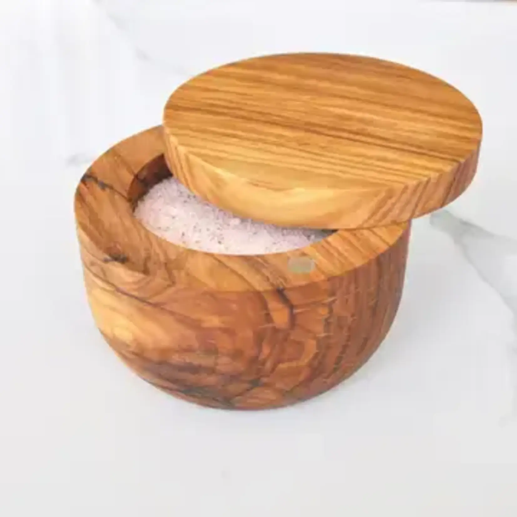 Naturally Med Olive Wood Salt Cellar With Pivoting Magnetic Lid