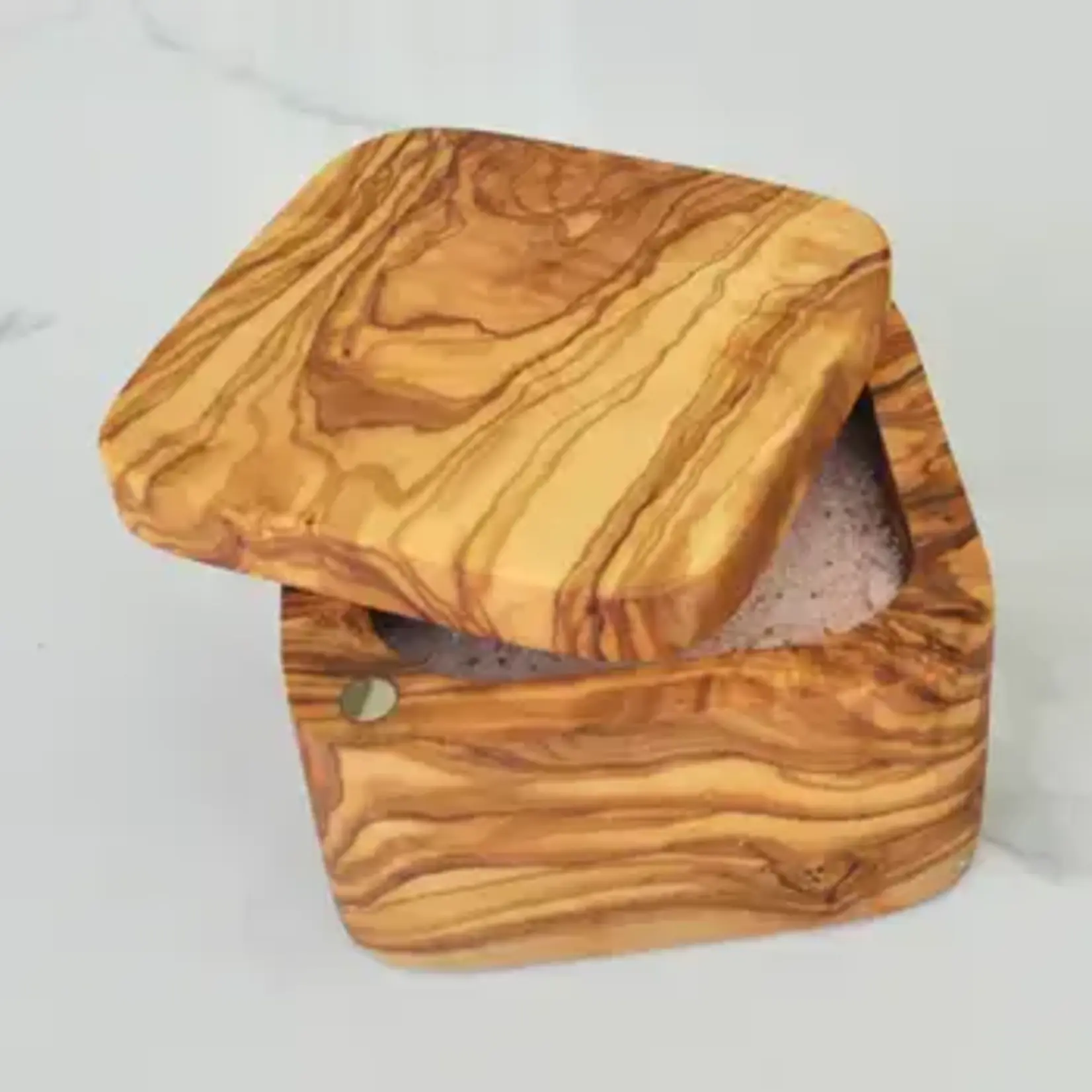Naturally Med Olive Wood Square Salt Cellar With Magnetic Lid
