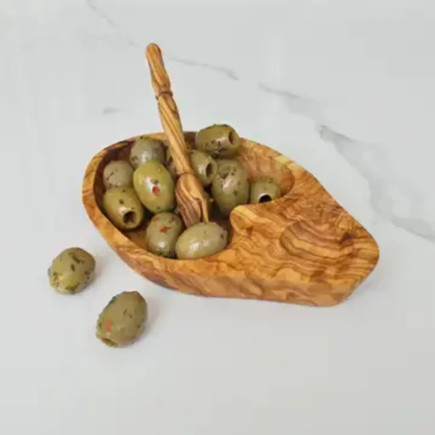 Naturally Med Olive Wood Olive Dish with Olive Stabber Gift Set