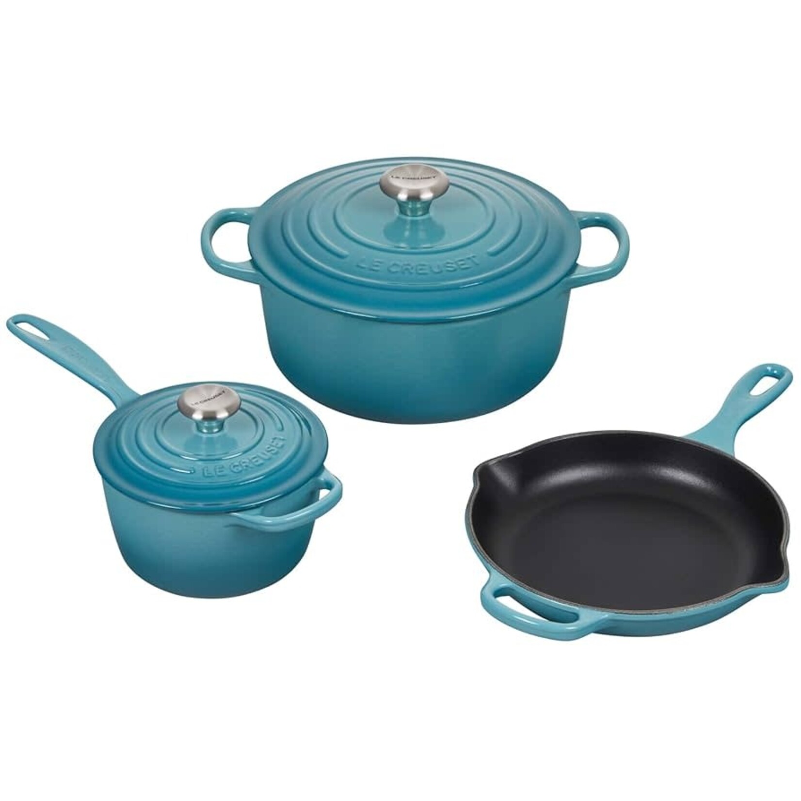 Le Creuset 5 Piece Signature Set - Caribbean (5.5 qt. Sig. RDO, 1.75 qt. Sig. Saucepan, 9" Sig. Skillet) | Le Creuset