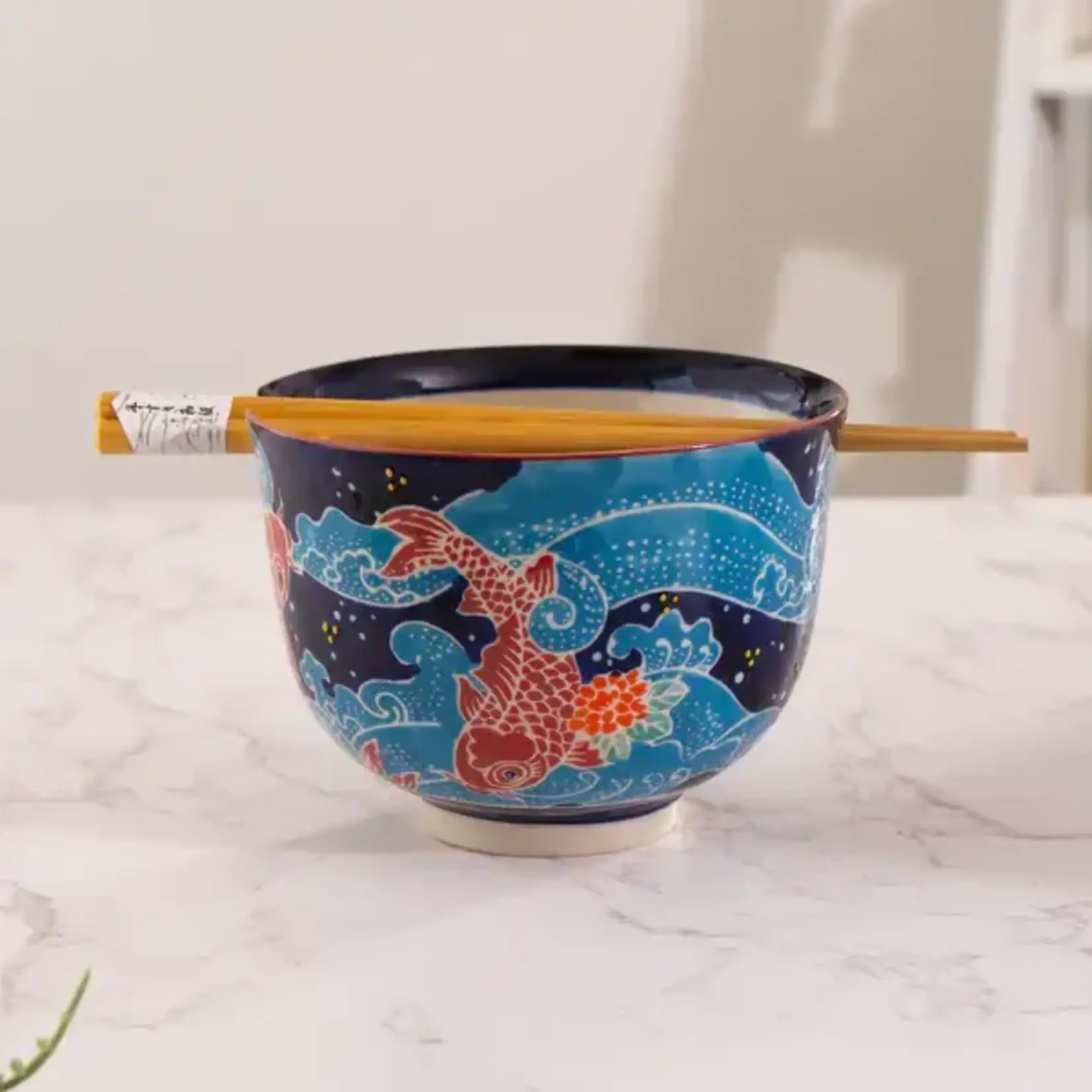 Urban Tokyo Koi Fish Design 18oz 5.25"D Bowl With Chopsticks Set