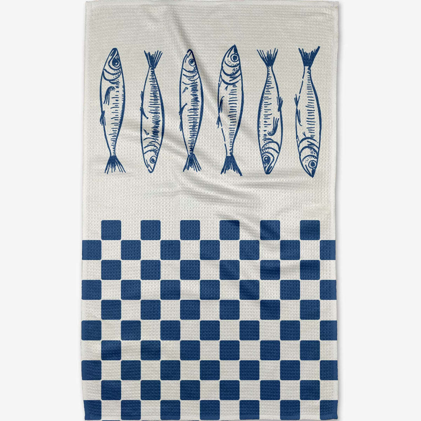 Geometry Sardine Check Blue Tea Towel