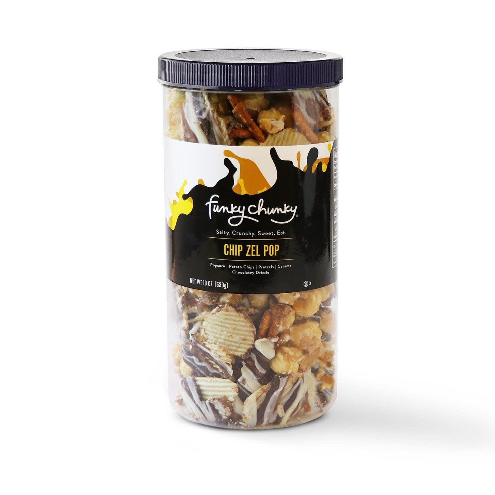 Funky Chunky Chip Zel Pop | Caramel Popcorn Chips | 19-ounce canisters