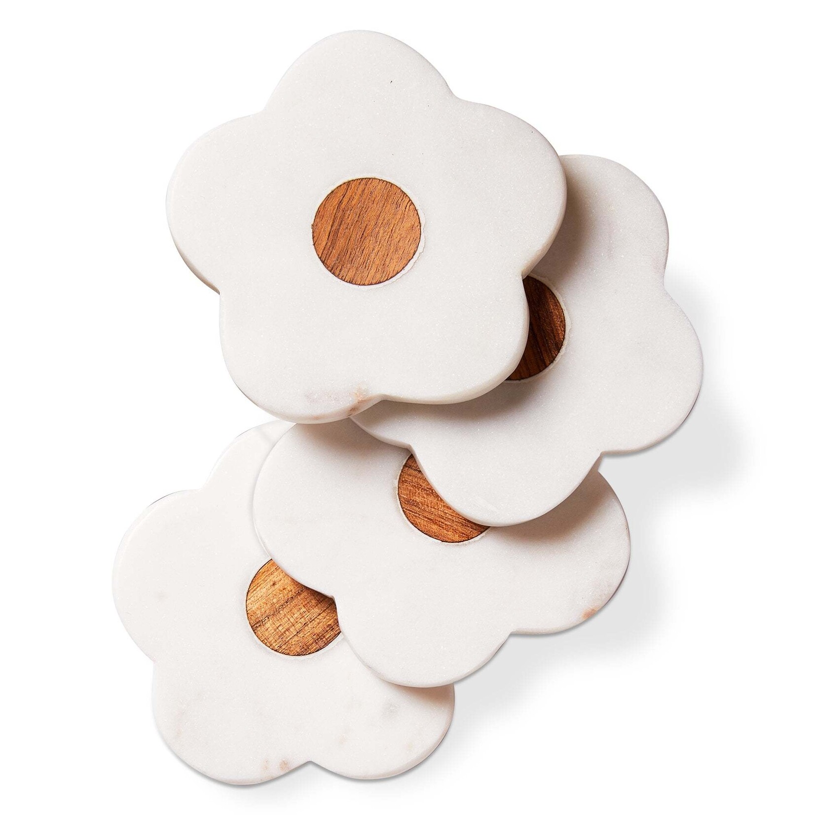 Tag Coaster - Marble & Wood Flower (Set of 4) | Tag
