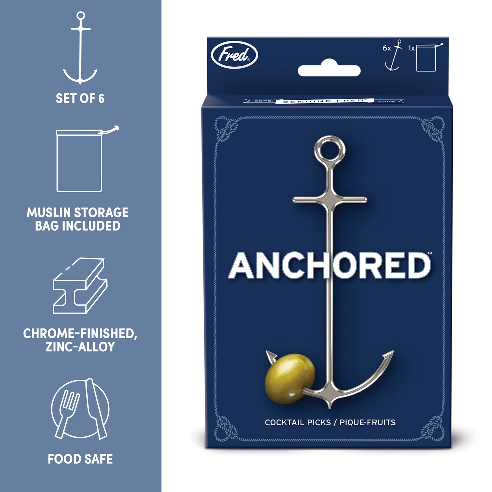 Fred & Friends ANCHORED - Cocktail Picks - Set of 6 | Fred & Friends