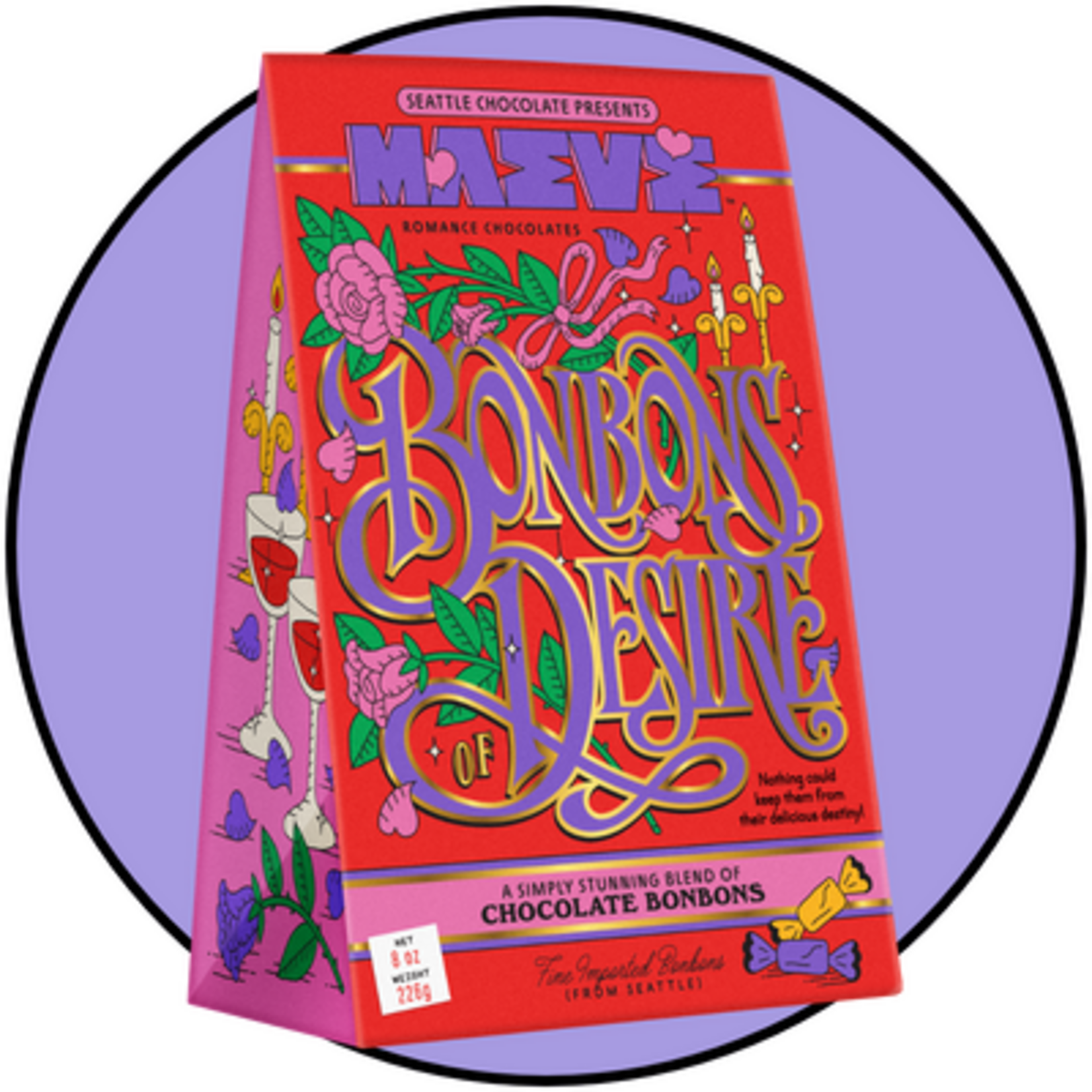 Seattle Chocolate Presents Maeve Valentine's - Bonbons of Desire Bonbon Box - 8oz | Seattle Chocolate Presents Maeve