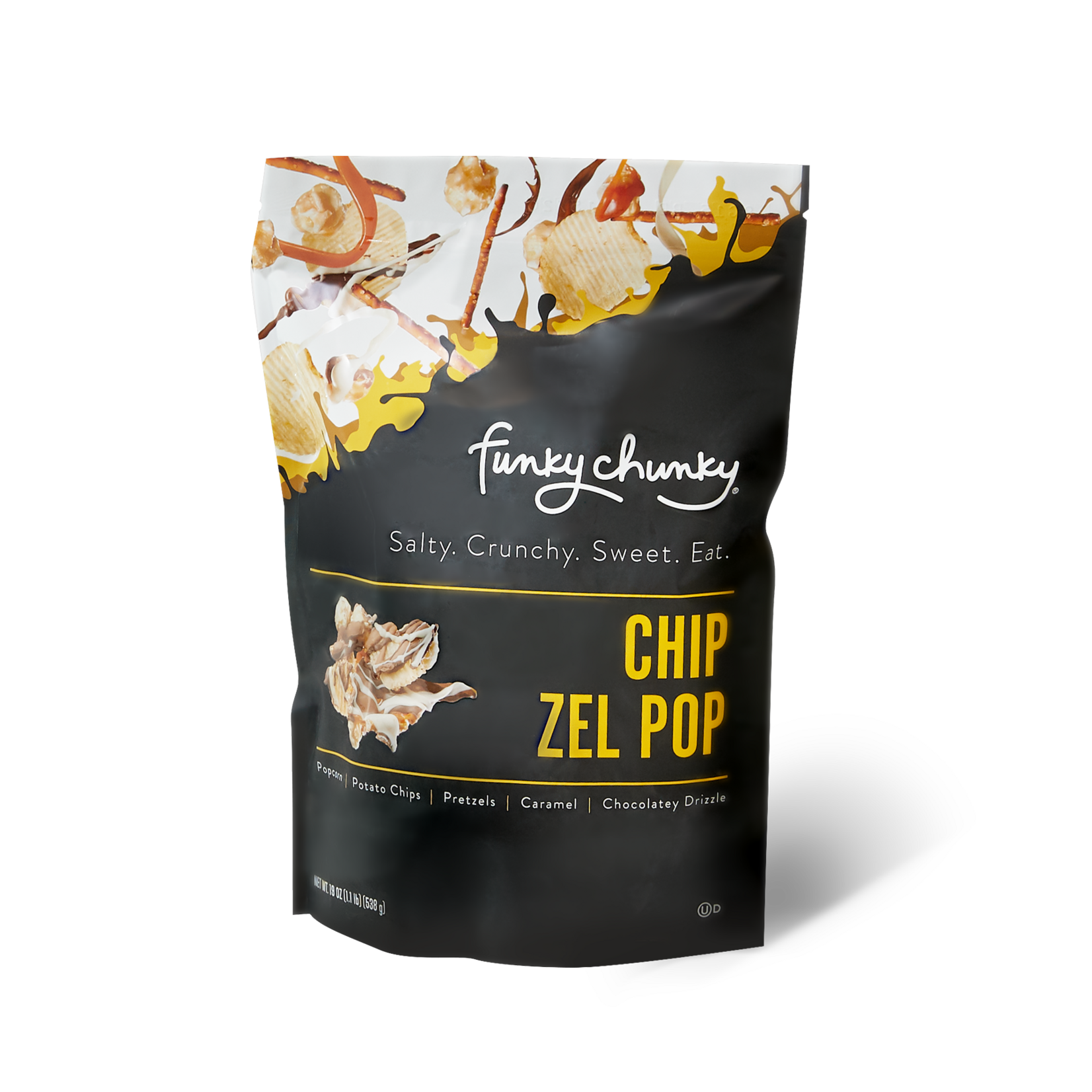Funky Chunky Chip Zel Pop | Caramel Popcorn with Chocolate | 5-ounce Bags