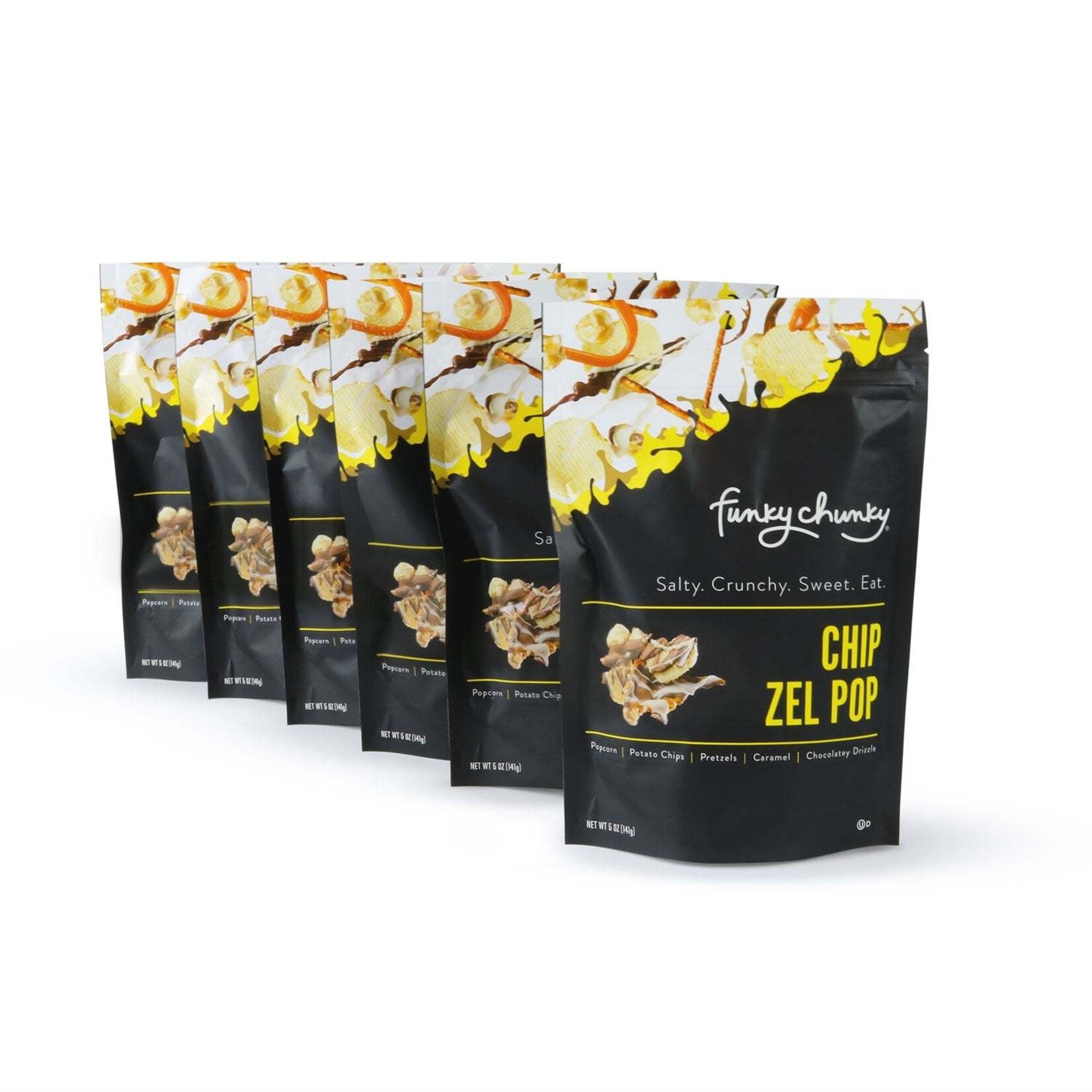 Funky Chunky Chip Zel Pop | Caramel Popcorn with Chocolate | 5-ounce Bags