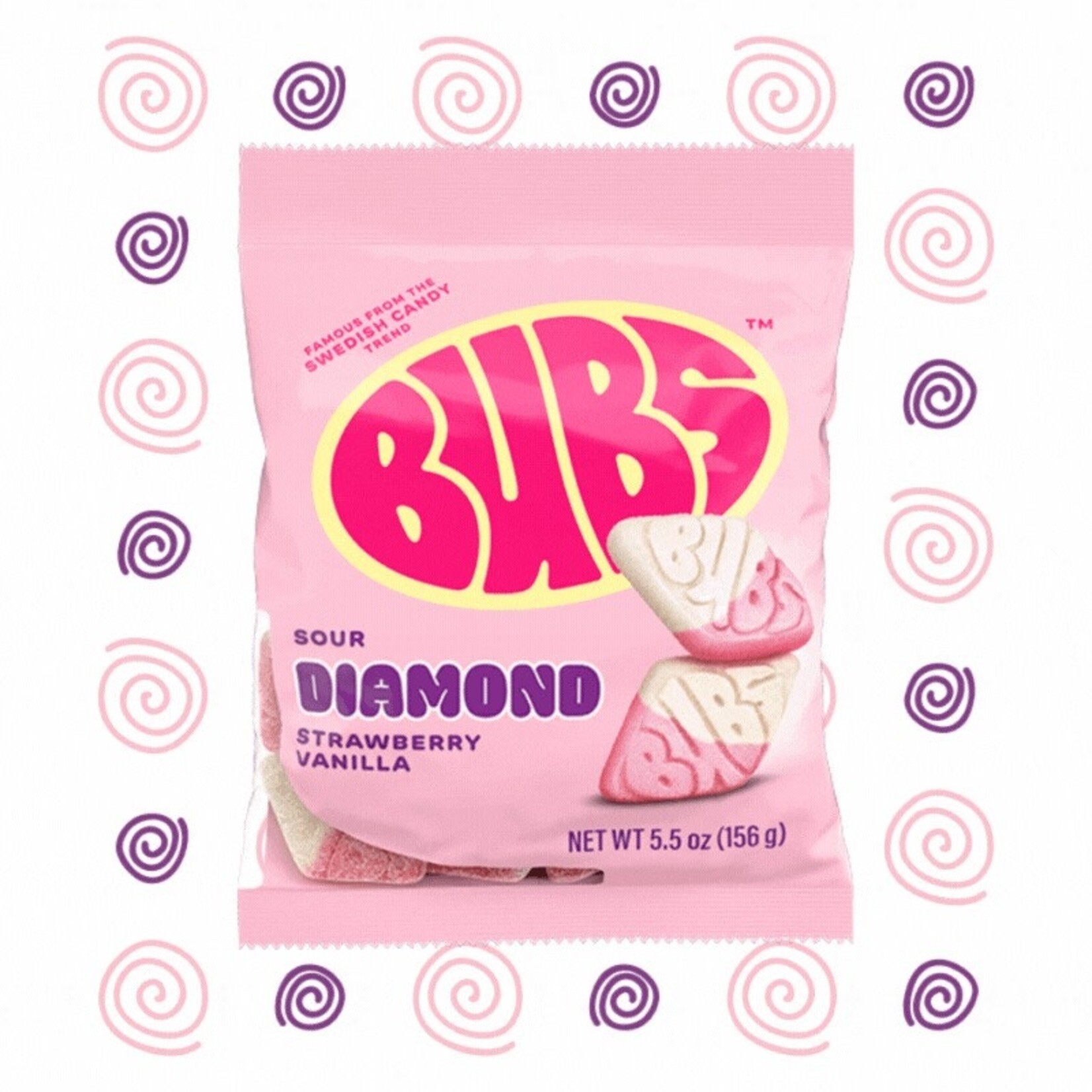 LONG ISLAND CANDY FACTORY Bubs Sour Diamond Strawberry Vanilla Swedish Gummies 5.5 oz