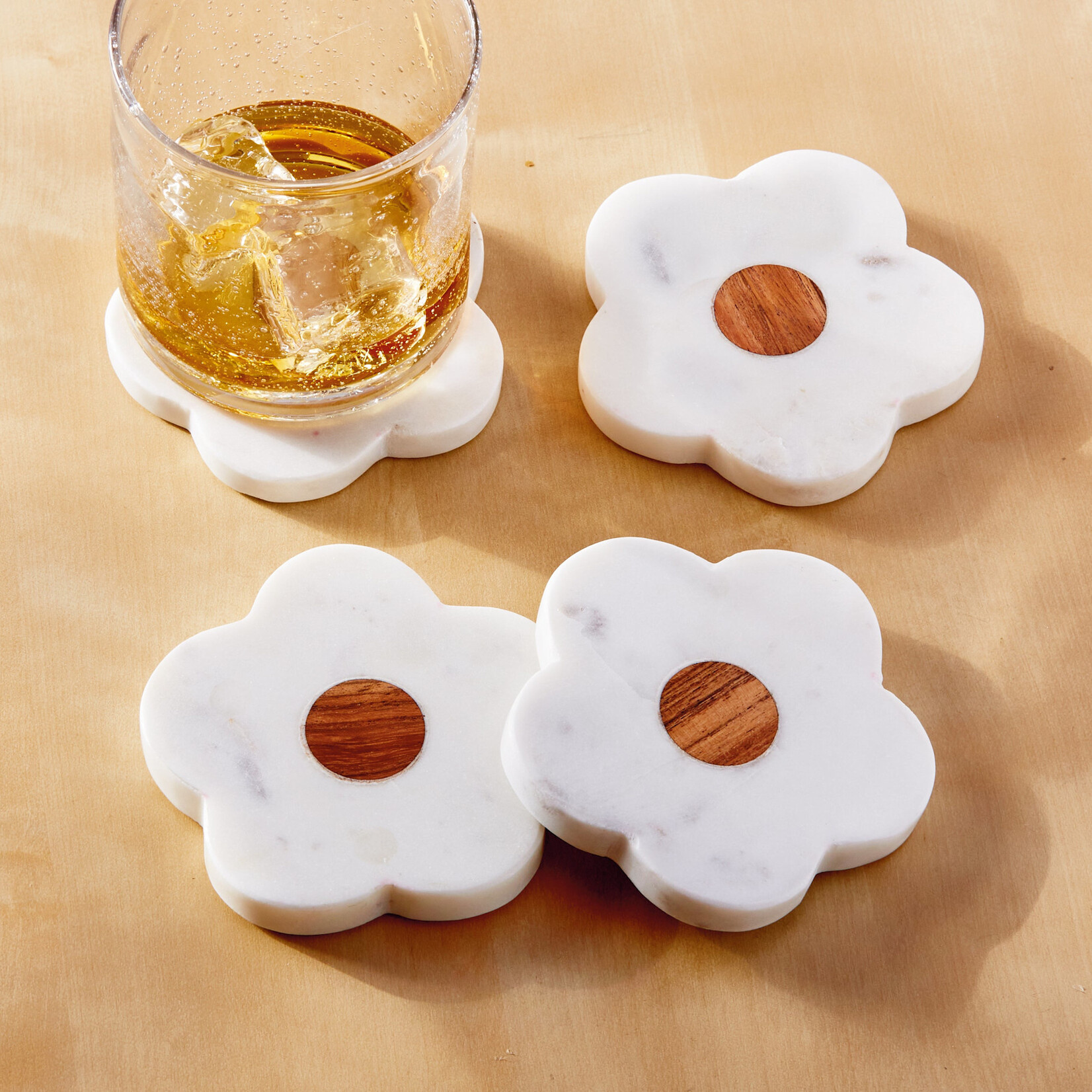 Tag Coaster - Marble & Wood Flower (Set of 4) | Tag