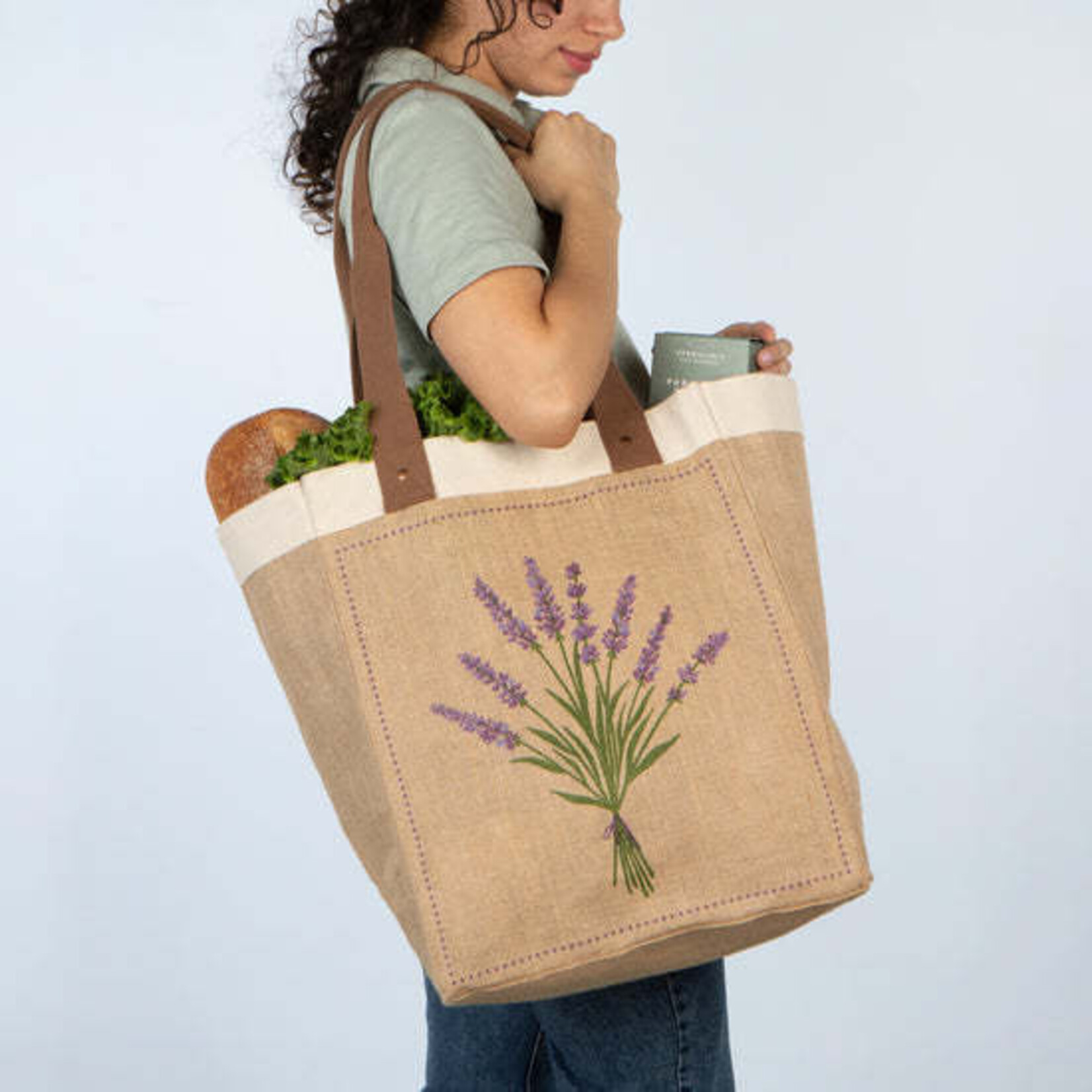 Danica Brands Burlap Shopping Bag - Lavender Large | Danica Brands
