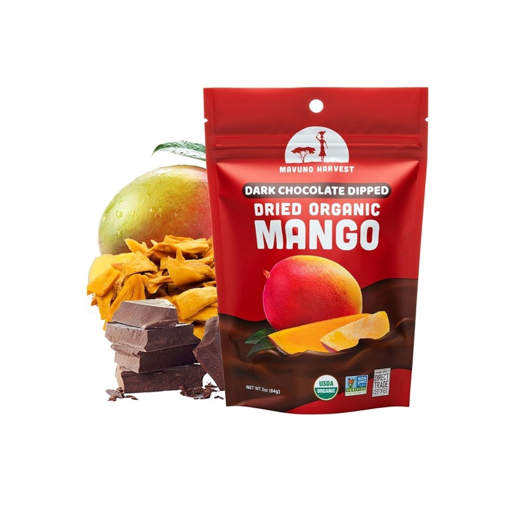 MAVUNO ORG HARVEST Organic Dark Chocolate Dipped Dried Mango 6 OZ | MAVUNO ORG HARVEST