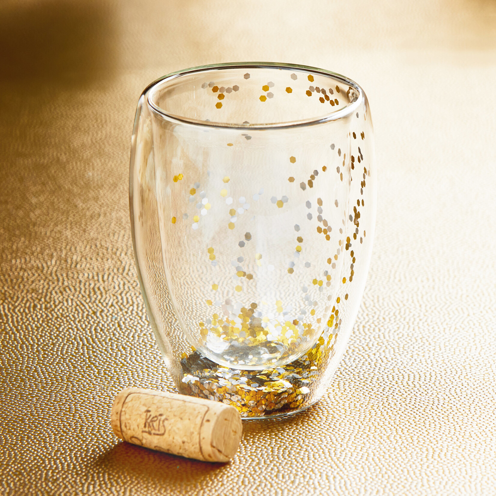 Tag Stemless Wine Glass - Confetti Double Wall (Gold) | Tag