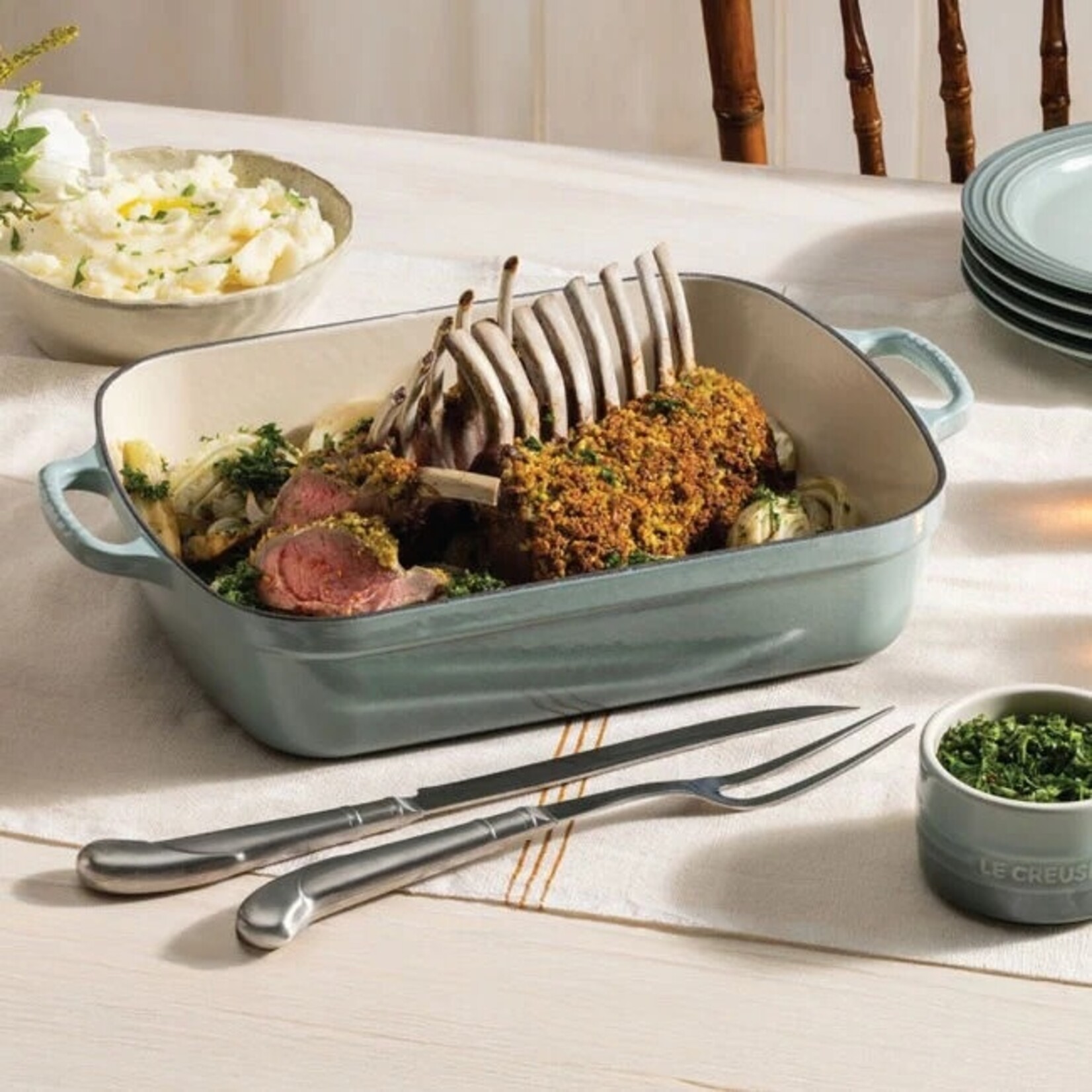 Le Creuset Signature Rectangular Roaster - Olive - 5.25 qt. (11.7" x 16.8”) | Le Creuset