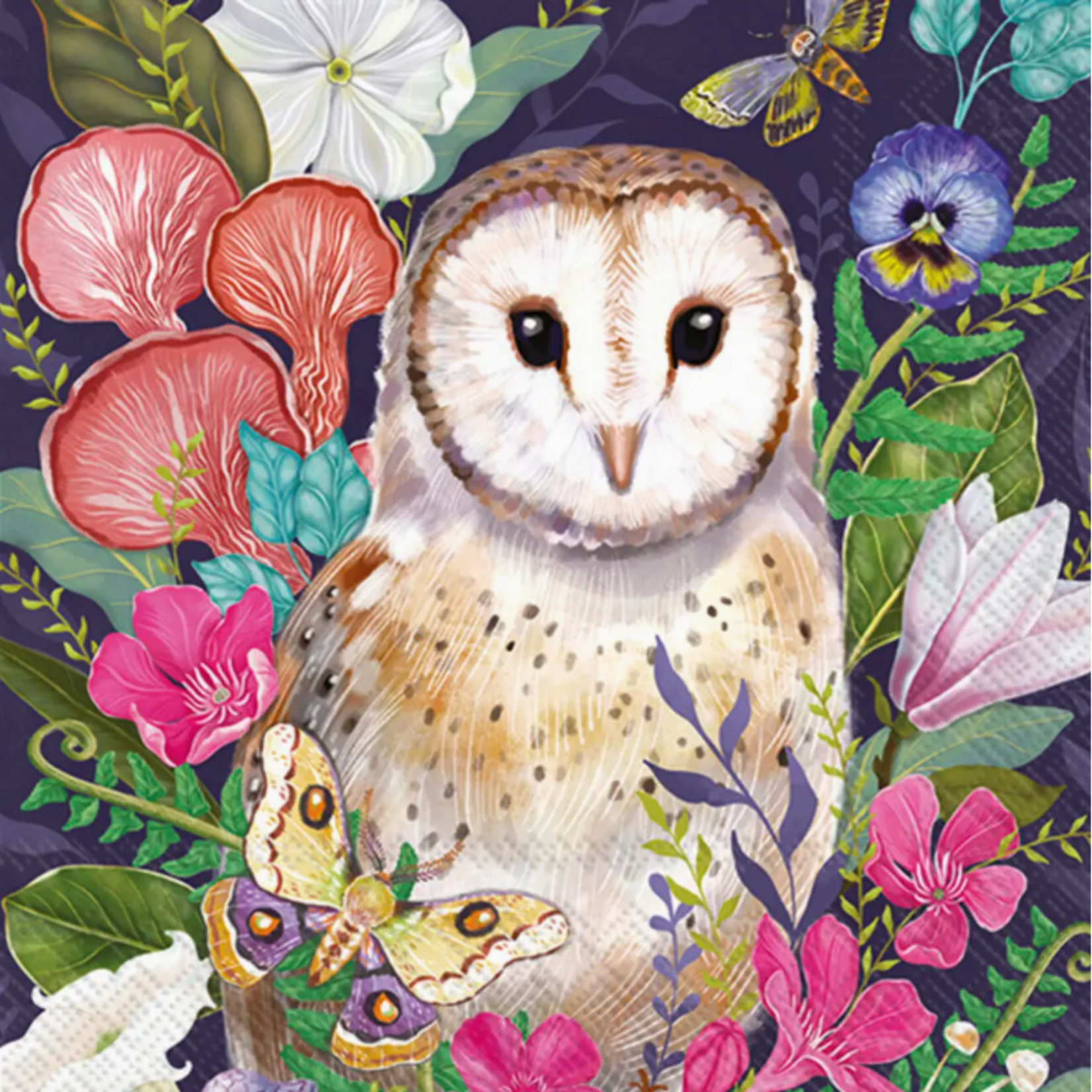 Boston International Lunch Napkin, Floral Barn Owl