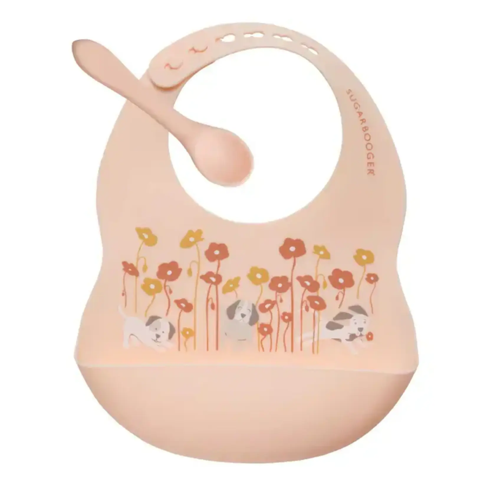 ORE Originals Fresh & Messy Silicone Bib & Spoon Set | Puppies & Poppies