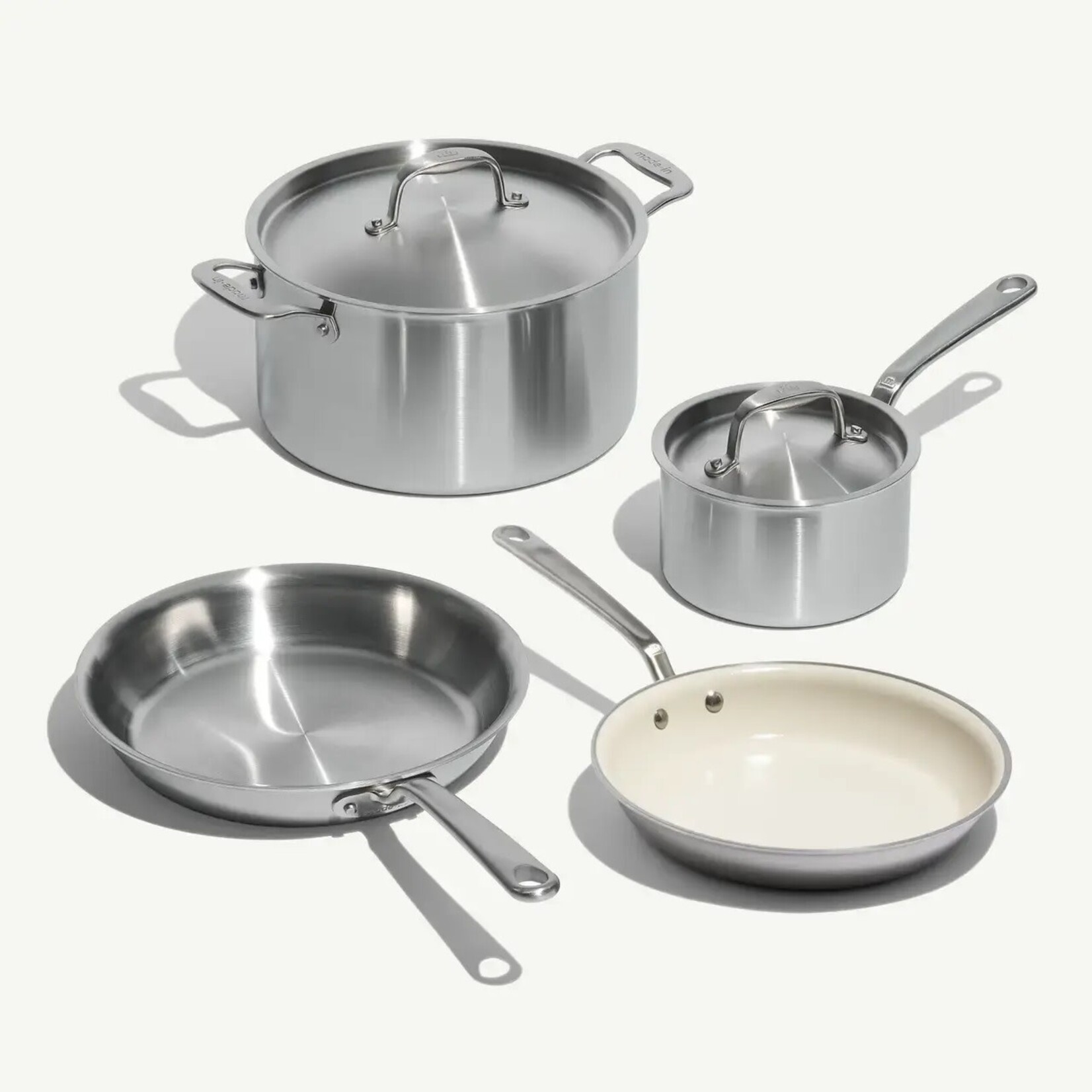 Made In 6PC Stainless Clad Cookware Set with CeramiClad Non-stick Fry Pan | Made In