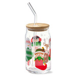 Tag Lidded Glass Tumbler With Straw - Holiday Cheer | Tag