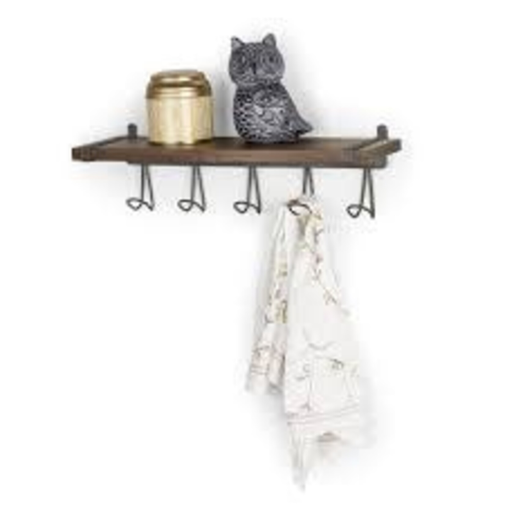Spectrum Vintage Living¨ Wall Mount Wood Shelf - 5 Hook | Spectrum