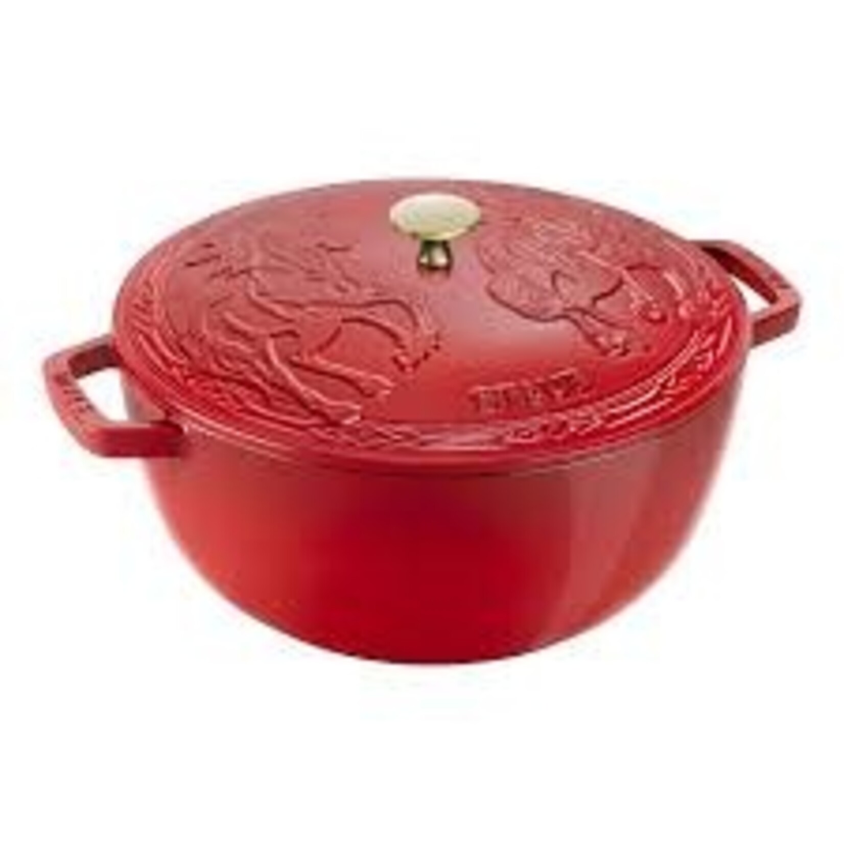 Staub 5-qt Essential French Oven w/ Horse Lid - Cherry w/ Brass Knob | Staub
