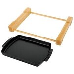 Staub 13-inch X 9-inch Rectangular Serving Dish with Wood Base -Black | Staub