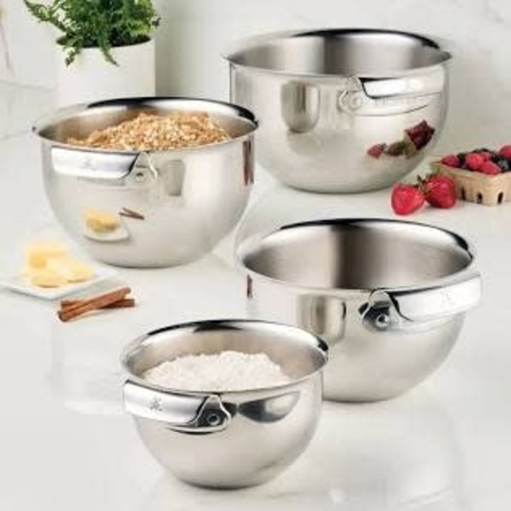 Hestan 4pc Stainless Steel Mixing Bowl Set includes: 1/each size 1.5qt, 3.0qt, 4.75qt, and 7.0qt - Provisions Prep | Hestan