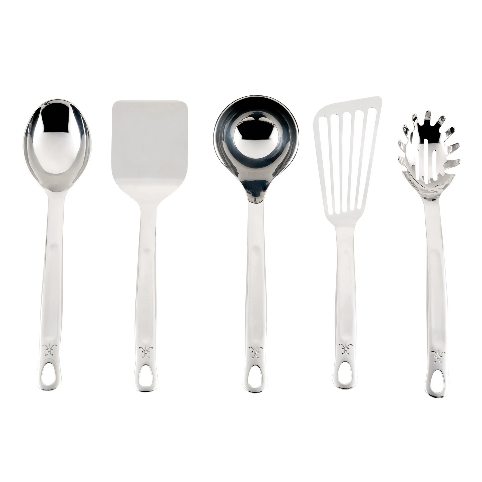 Hestan 5pc Essential Tool Set includes: Stainless Steel Solid Spoon, Ladle, Pasta Fork, Turner/Spatula, Fish Spatula - Provisions Stainless Steel Chef's Tools | Hestan