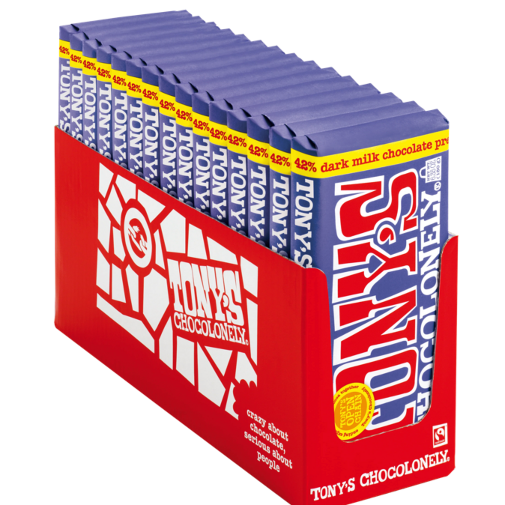 Tony's Chocolonely dark milk pretzel toffee 42% - Large Bar | Tony's Chocolonely