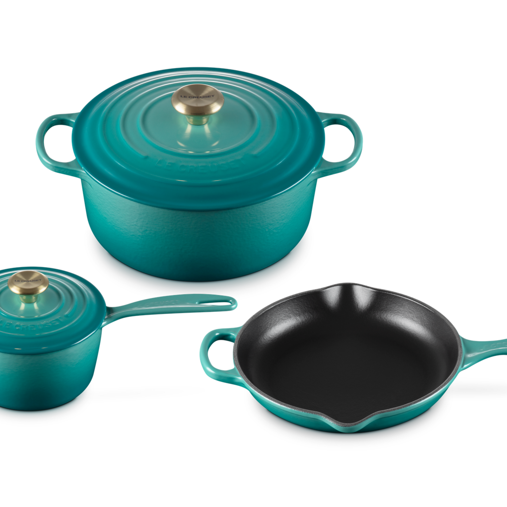 Le Creuset 5 Piece Signature Set - Riviera (5.5 qt. Sig. RDO, 1.75 qt. Sig. Saucepan, 9" Sig. Skillet)  | Le Creuset