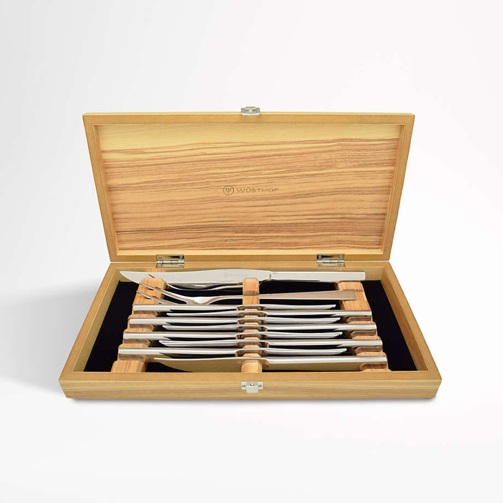 Wusthof Stainless Ten Piece Steak Knife and Carving Set In Olivewood Chest - Stainless & Gift Sets | Wusthof