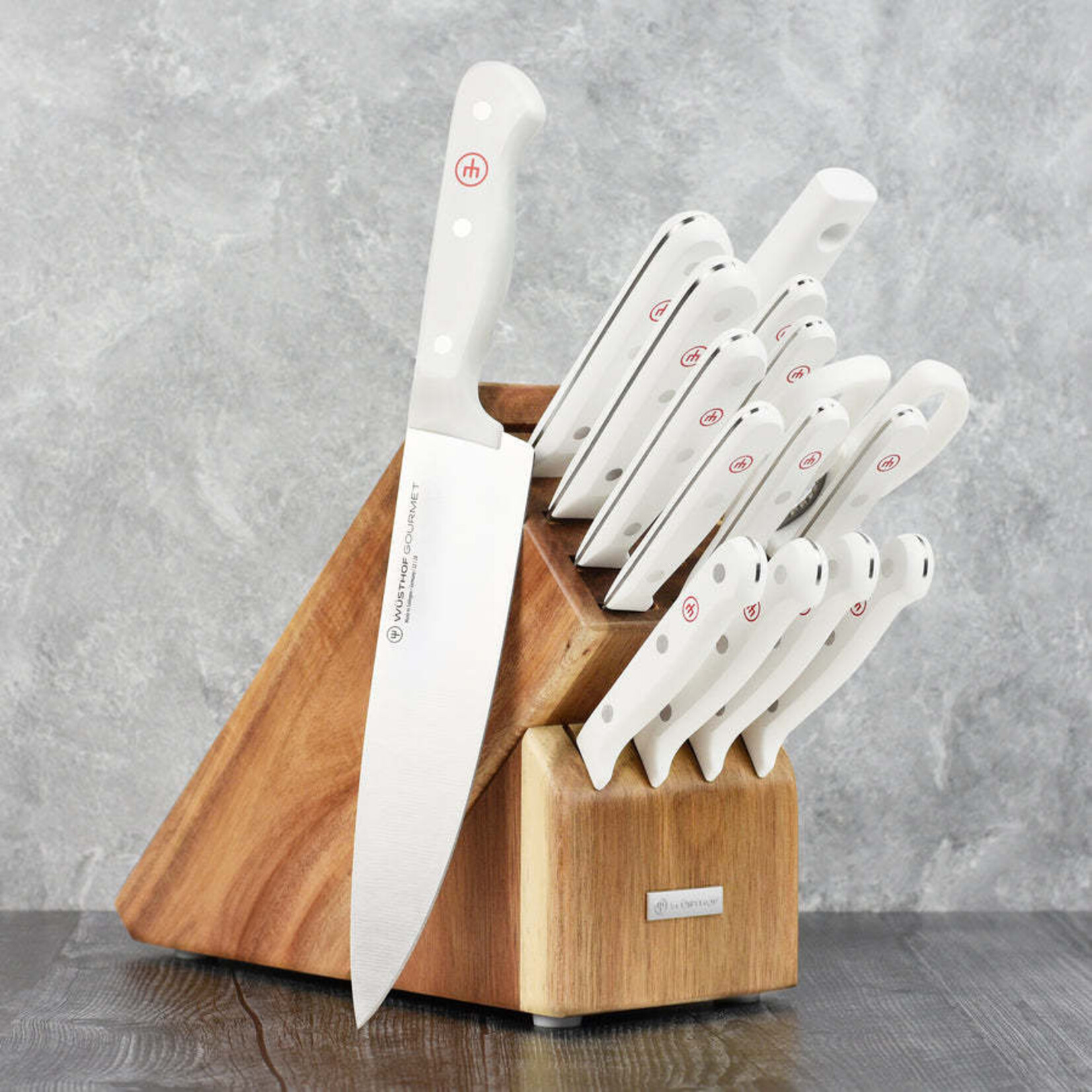 Wusthof 16pc Knife Block Set, 15-Slot Acacia - Gourmet White | Wusthof
