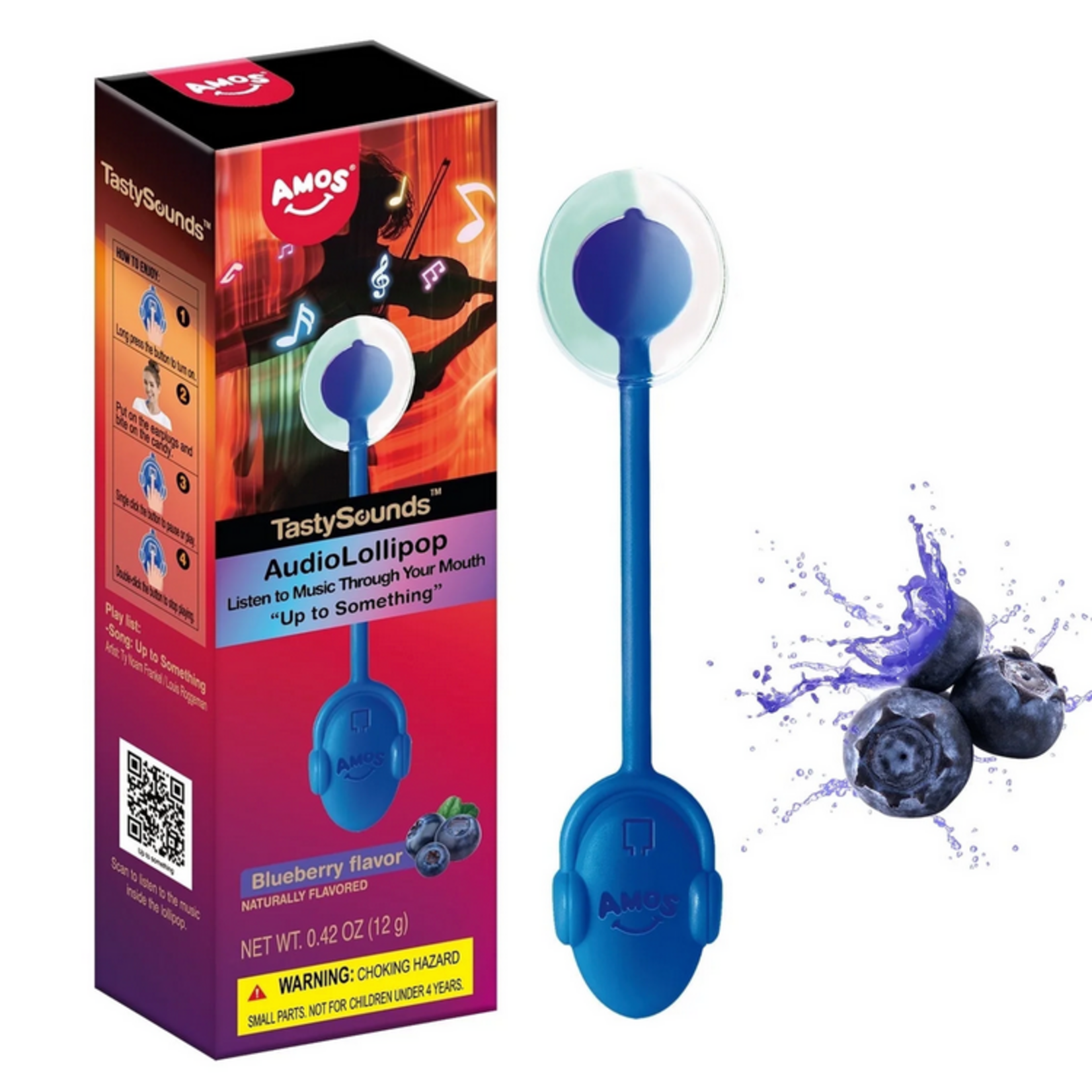 Grandpa Joes Amos Tasty Sounds Audio Lollipop Blueberry Flavor