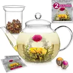 Teabloom Celebration Glass Teapot with Two Blooming Teas (40 oz)