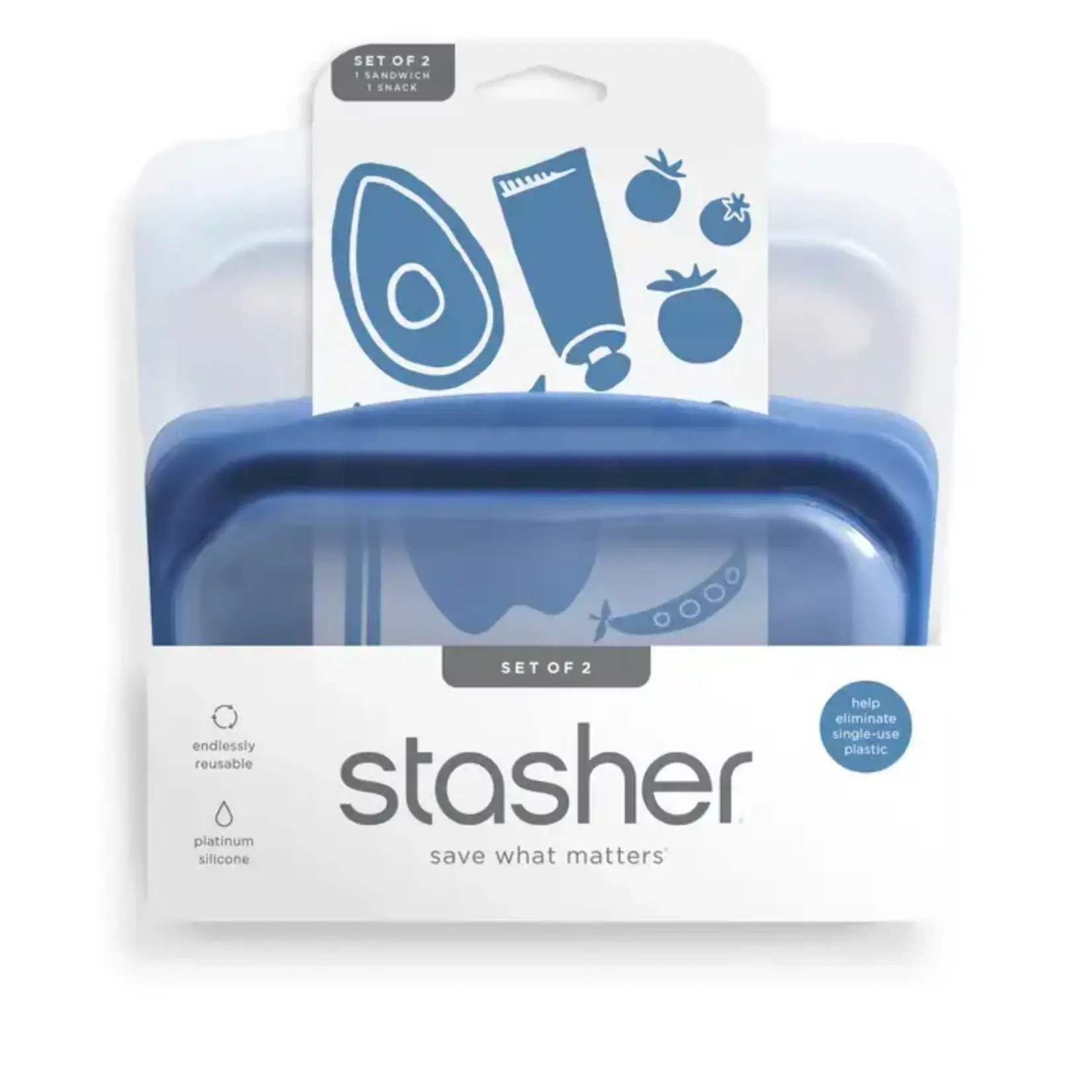 Stasher Sandwich and Snack 2-pack - Clear and Deep Ocean | Stasher