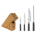 Shun Dual Core 5pc Block Set: Paring 4",Chef's 8", Master Utility 6.5", Combination Honing Steel (SS0790), 8-Slot Kickstand Knife Block (DM0838)