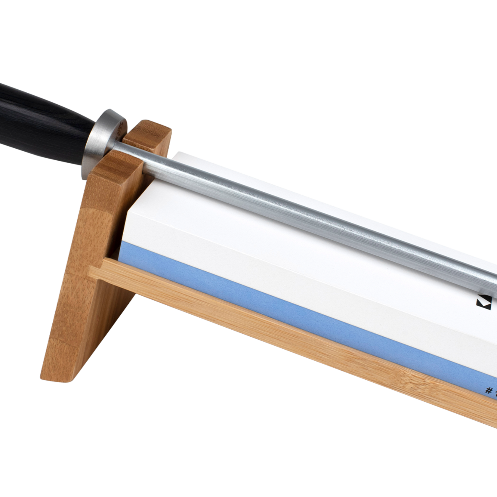 Shun 3 Pc Whetstone Sharpening System w/ Honing Steel: Combination 1000/6000 Whetstone, Classic Combination Honing Steel, and 16˚ Angled Bamboo Stand.