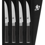 Shun Classic 4 Pc Steak Knife Set: Four Steak Knives (DM0711) in a boxed set.