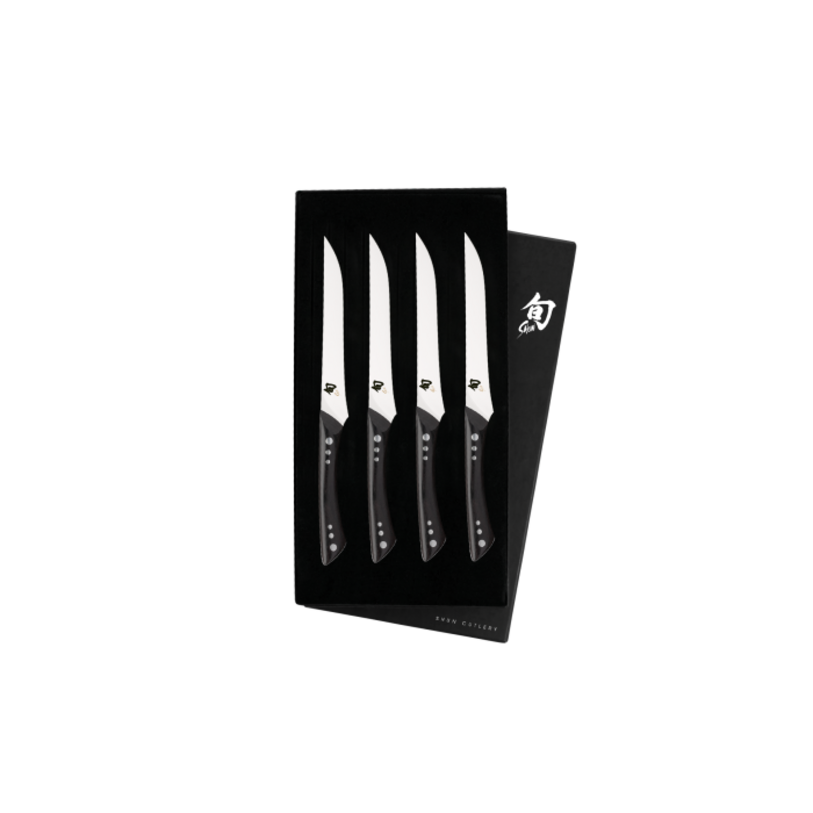 Shun Shima 4pc Steak Set: Four, 5" steak knives in a boxed set.