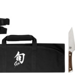Shun Kanso 4 Pc BBQ Set: Asian Multi-Prep 5", Boning/Fillet 6.5", HG Brisket 12" w/ Saya, Shun 8-Slot Knife Roll (DM0880).