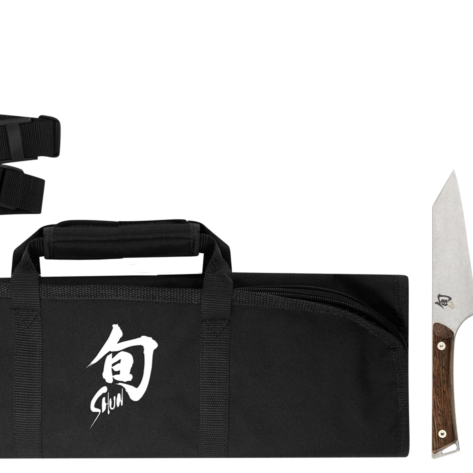Shun Kanso 4 Pc BBQ Set: Asian Multi-Prep 5", Boning/Fillet 6.5", HG Brisket 12" w/ Saya, Shun 8-Slot Knife Roll (DM0880).