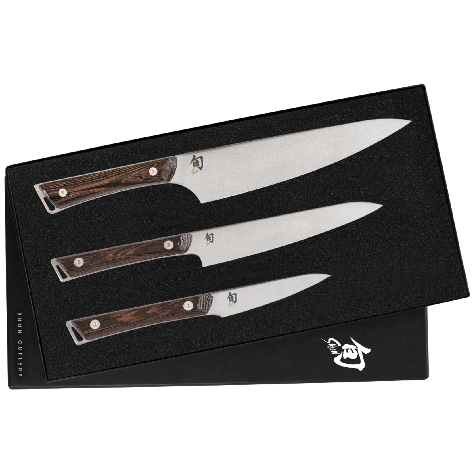 Shun Kanso 3 Pc Starter Set: Paring 3.5", Utility 6", Chef's 8", in a boxed set.
