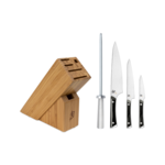 Shun Kazahana 5 Pc Starter Block Set: Paring 3.5", Utility 6", Chef's 8", SS Combination Honing Steel and 6-Slot Slimline Block (DM0845)