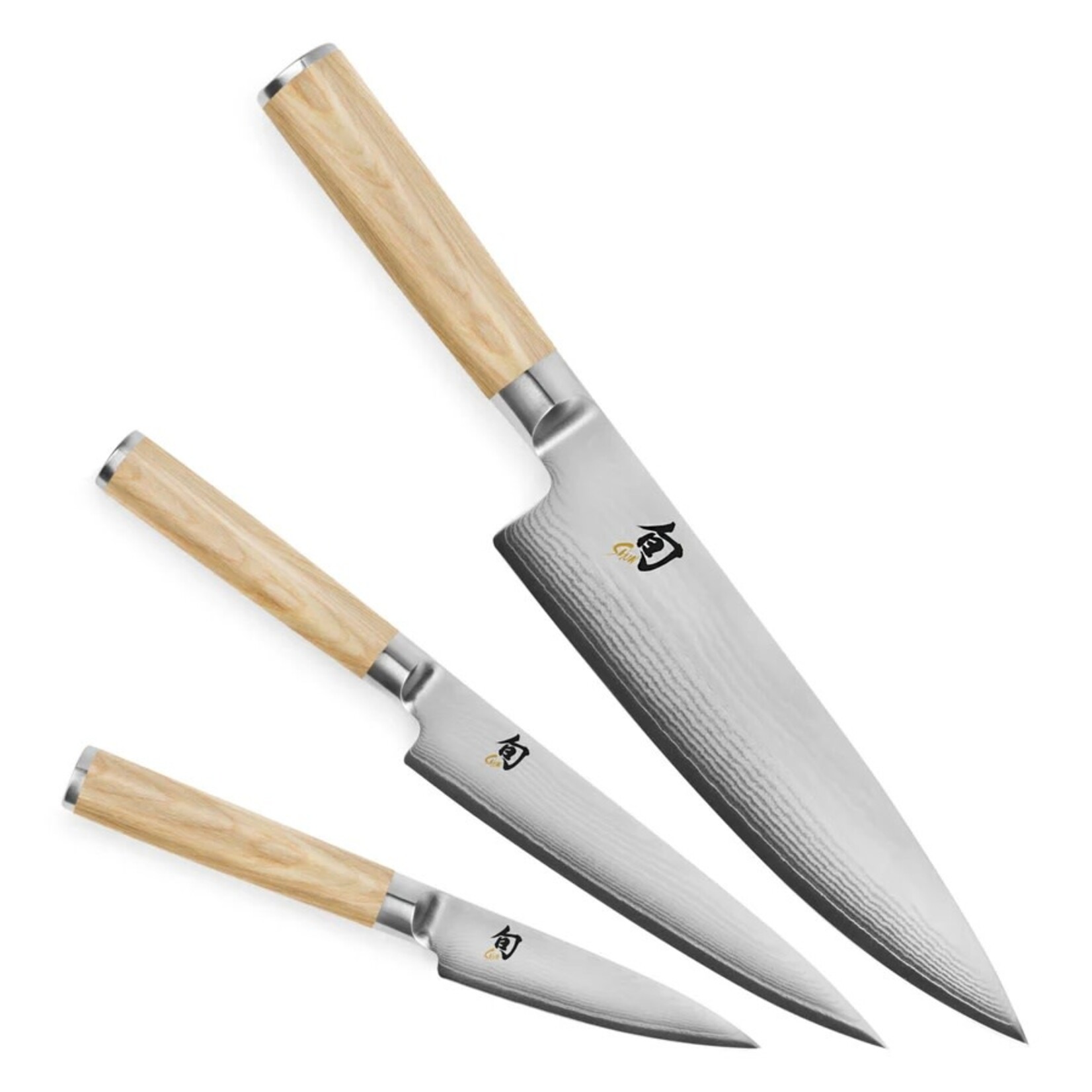 Shun Classic Blonde 3 pc. Set: Paring 3.5", Utility 6", Chef's 8", in a boxed set.