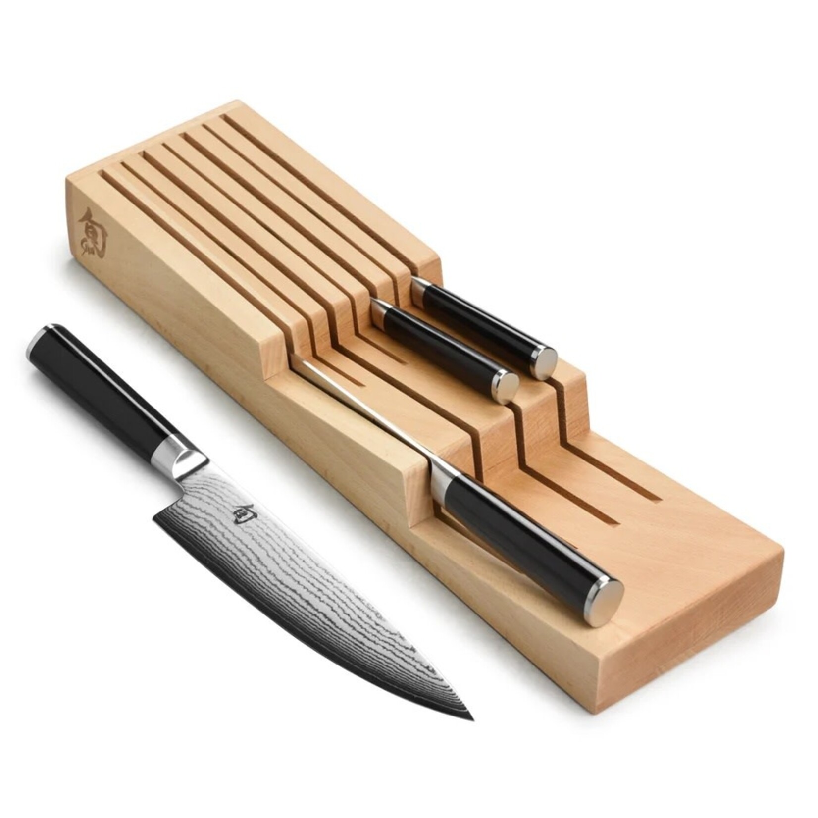 Shun Classic 5 Pc In-Drawer Set: Paring 3.5", Utility 6", Chef's 8", Bread 9"and 7-Slot In-Drawer Tray.