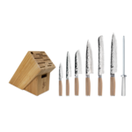Shun Premier Blonde 8 Pc Professional Block Set: Paring 4", Santoku 5.5", Utility 6.5", Chef's 8", Bread 9", Slicing 9.5", Combination Honing Steel and 11-Slot Bamboo Block.