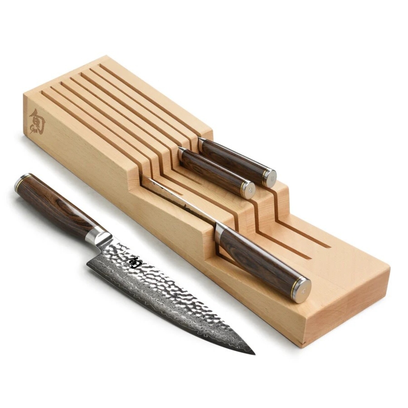 Shun Premier 5 Pc In-Drawer Set: Paring 4", Utility 6.5", Chef's 8", Bread 9"and 7-Slot In-Drawer Tray.
