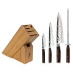 Shun Premier 5 Pc Starter Block Set: Paring 4", Utility 6.5", Chef's 8", Combination Honing Steel and 6-Slot Slimline Block (DM0845).