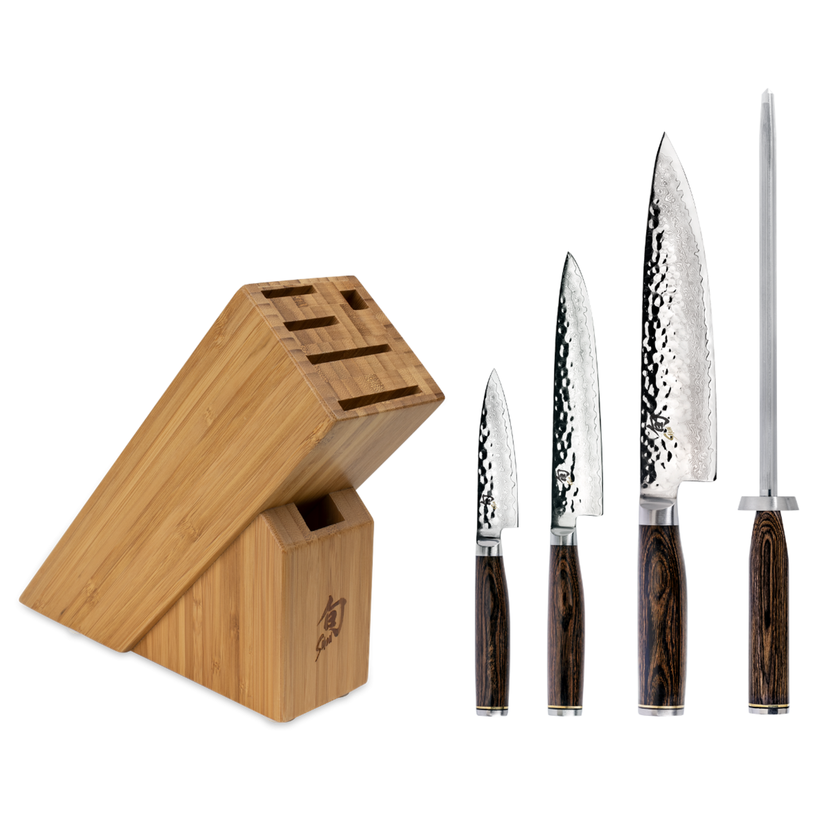 Shun Premier 5 Pc Starter Block Set: Paring 4", Utility 6.5", Chef's 8", Combination Honing Steel and 6-Slot Slimline Block (DM0845).